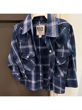 ELY Cattleman Blue Plaid Western Shirt Size 1 or 12-18 Months